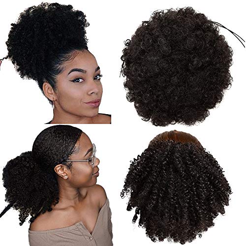 YMHPRIDE 2 pièces cordon de serrage Afro Puff Hair Bun Synthétique Kinky Curly Ponytails Wrap Updo Extensions de cheveux Clip en queue de cheval Postiches pour les femmes noires (2#)