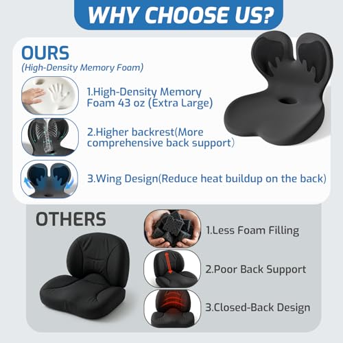 Image of Seat Cushion, Office Chair Cushion with Lumbar Support Pillow, Memory Foam Car Cushions, for Long Sitting, Tailbone & Back Pressure Relief,Sciatica Pad for Office, Car, Home Chairs