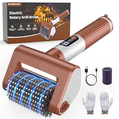 Electric Grill Brush for Outdoor, 2-Speed Cordless BBQ Grill Cleaner with LED Light, 4000mAh Type-C Rechargeable, 2 Heads IPX6 Waterproof for Outdoor Barbecue Grates