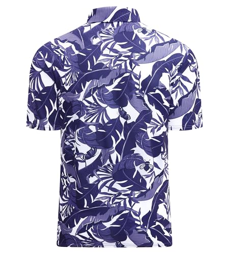 Alex Vando Mens Hawaiian Golf Shirt Moisture Wicking Digital Print Golf Shirts for Men
