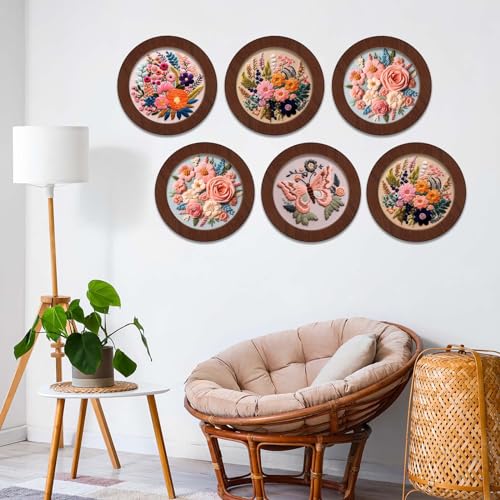 Wenqik 6 Pcs Wood Embroidery Hoop Frame Set 8 Inch Embroidery Hoops Wood Display Frame for Finished Cross Stitch or DIY Art Craft Sewing Ornaments (Without Hoops)(Round)