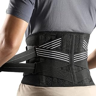 AGPTEK Back Support Brace with 7 Stays, Breathable Mesh Lumbar Support Belt, Double Compression Adjustment Lower Back Pain Relief Belt for Men Women, M: 33.5-41.3in