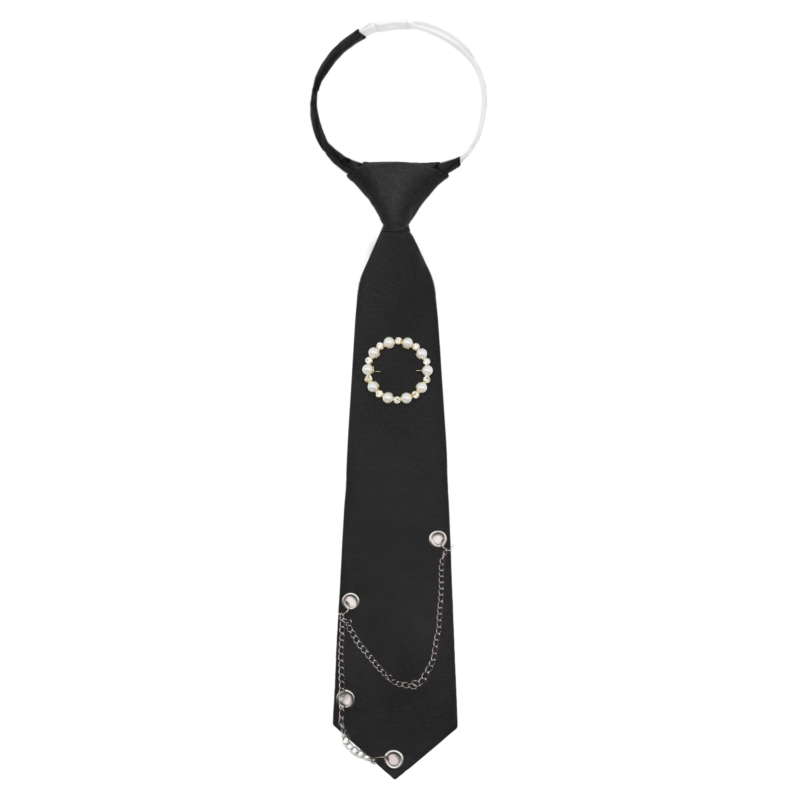 Womens Tie, Pre-tied Neck Ties with Artificial Pearls Accessory
