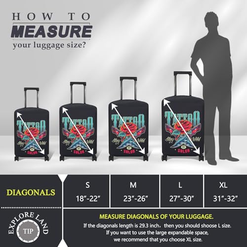 Image of Explore Land Travel Luggage Cover Air Approve Suitcase Protector Fits 18-32 Inches Case, Blade Rose, M, Blade Rose