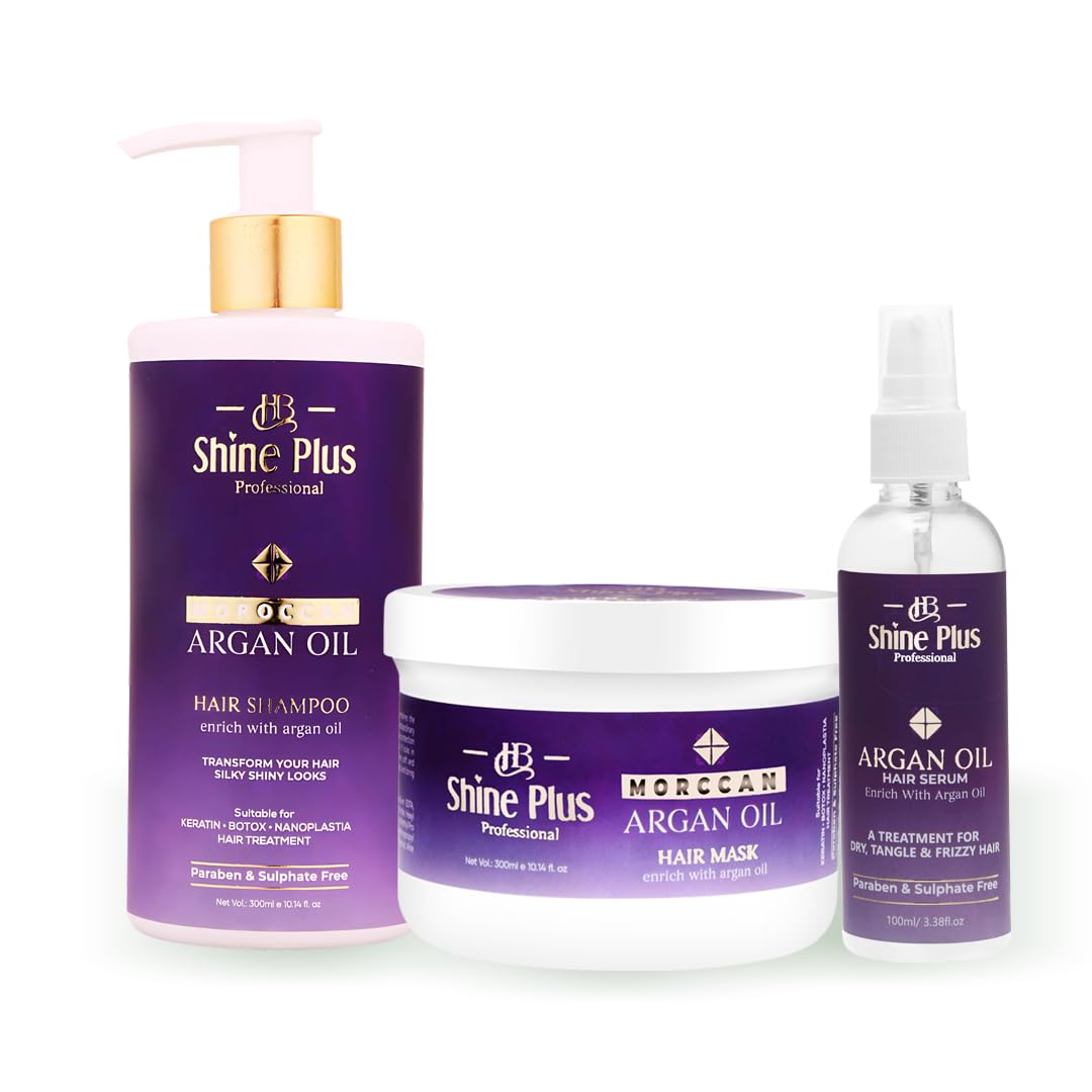 HB Shine Plus Professional Moroccan Argan Oil Hair Care Set, Shampoo 300ml, Hair Mask 300ml, Hair Serum 100ml, Paraben & Sulphate Free-picture-22