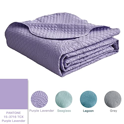 Hz&Hy Oversized King Bedspread Purple Lavender 128X120 Extra Wide, Ultrasonic Coverlet Bedding Set, Lightweight Thin Comforter, Reversible, 5 Piece, 100% Microfiber, King/Cal King, Purple Lavender #TOP3