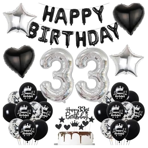 33 cumpleaños decoración hombre negro 33 años decoración de cumpleaños para hombre, juego de 33 globos de 33 globos de cumpleaños felices pancartas