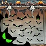 24 Pcs Halloween Garage Door Decorations Magnets Bats with Glow in The Dark Eyes Luminous Magnetic Black Bats Stickers Halloween Decorations for Garage Door Car Refrigerator
