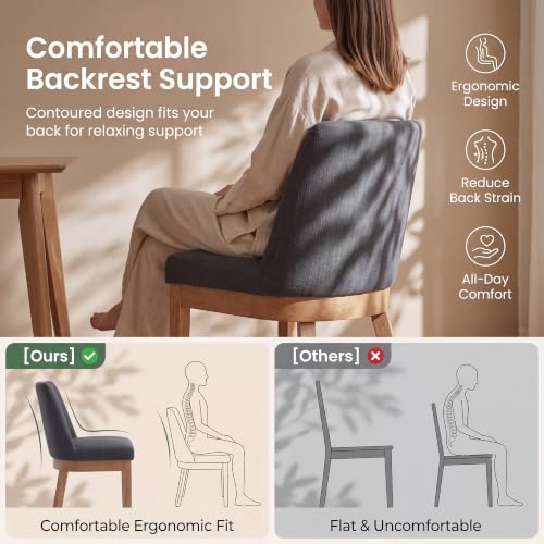 Image of Charcoal Linen Dining Chairs Set of 2, Soft Upholstered Dining Room Chairs | Comfortable Back Support, Sturdy Brushed Solid Wood Legs, Modern Farmhouse Kitchen Chairs for Living Room, Home, Apartment