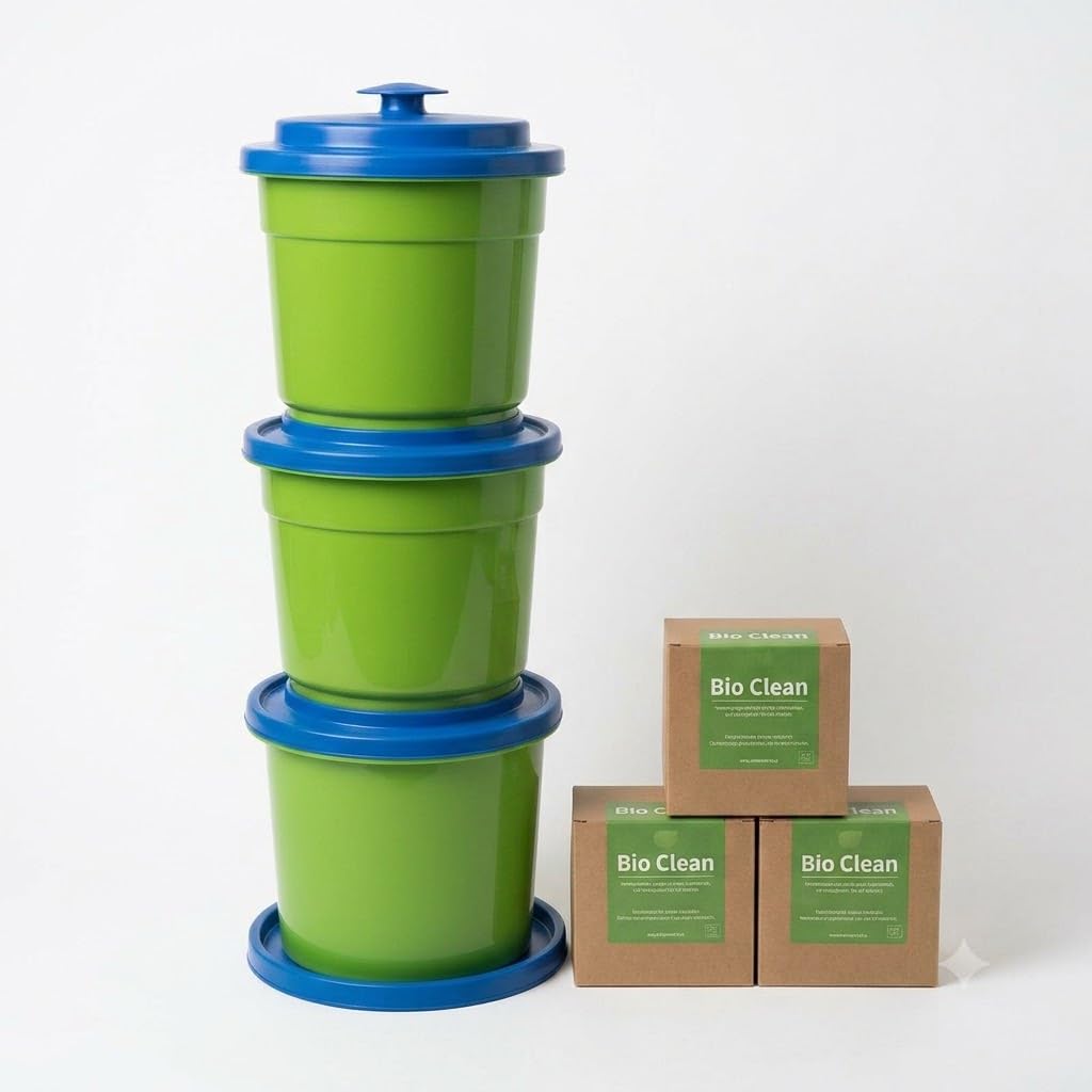 PFC Composter Bin Set | Indoor Compost Bin for converting Kitchen Food Waste into Rich Plant Compost | 3 Bins with 3 Bricks of 900 Grams Each-image-23