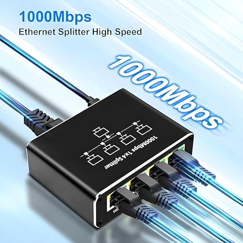 Image of Ethernet Splitter 1 to 4,1000Mbps High Speed Network Splitter,LAN Splitter 2 Port with USB Power Cable,for Cat 5 /5e /6 /7 /8 Cable, 4 Devices Simultaneous Networking, Internet Switch 1 in 4 Out