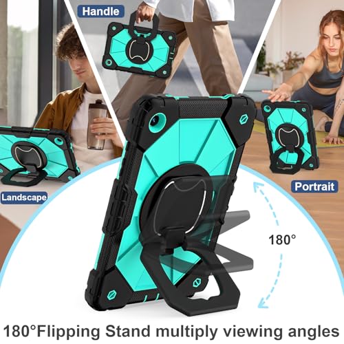 Image of Scnioy Case for Galaxy Tab A9 Plus Case 11 Inch, Rugged Galaxy A9+ Tablet Case with Screen Protector 360 Rotating Stand Shoulder Strap Pen Holder, 2023 Model(SM-X210 /X216 /218), Black Mint