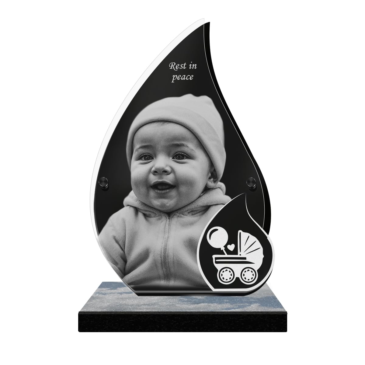 ETERNEL - Personalized Memorial Plaque Cradle Glow Customizable Photo and Text, laser-engraved memorial plaque for tribute, tombstone, mortuary, funeral, mourning