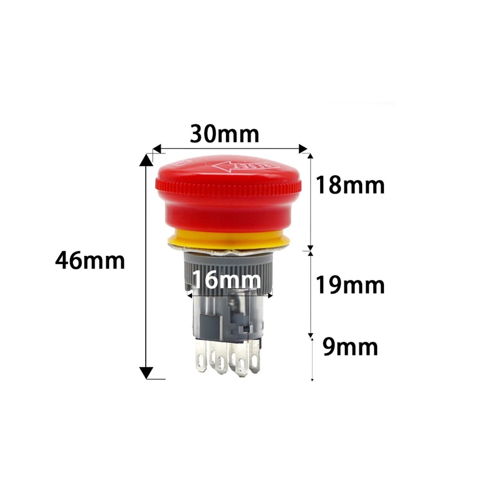 3 botones de parada de emergencia de cabeza grande de 16 mm para pausa de emergencia 1NO1NC 2NO2NC