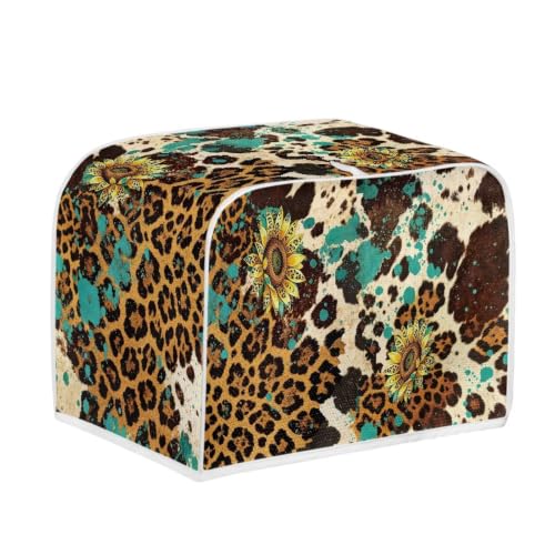 Image of Talayituse Sunflower Cow Leopard Print 2 Slice Toaster Dust Covers Kitchen Small Appliance Cover, Stain Resistant Dust Protection Bread Machine Cover with Top Handle, S