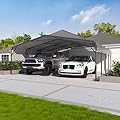 BlueWish 20'x20' Metal Carport, Outdoor Carport with Heavy Duty Aluminum Roof, Car Ports Canopy Garage Shelter for Car, Boat, Truck, Gray