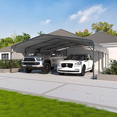 BlueWish 20'x20' Metal Carport, Outdoor Carport with Heavy Duty Aluminum Roof, Car Ports Canopy Garage Shelter for Car, Boat, Truck, Gray