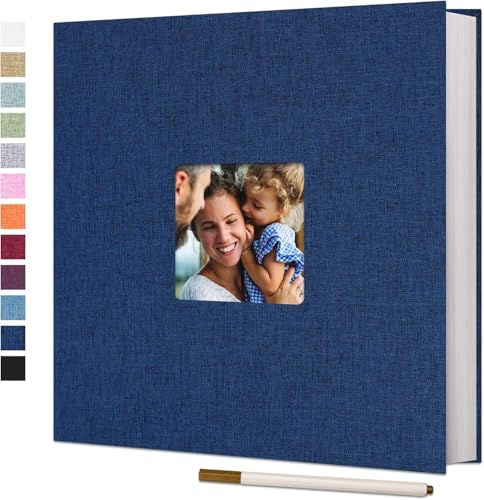 Vienrose Self Adhesive Photo Album 11"x10.6" – 40 Pages Scrapbook Album for 4x6, 8x10 Pictures – Linen Cover – Blue