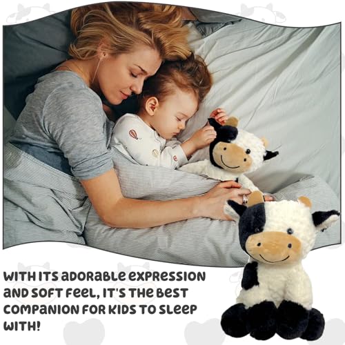 GYHWOFUL Kuscheltier Kuh 22CM, Niedliches Kuh Stofftier Spielzeug, Weiches Flauschiger Schwarz Weiß Kuh Plüschtier, Plüsch Stuffed Animals, Geschenke für Kinder Jungen Mädchen, Home deko Sitzposition
