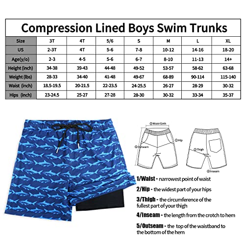 Swim Trunks Boys 18-20 With Boxer Brief Boys Swim Shorts Compression Lined Swim Trunks Boys Built In Compression Liner (B-Blue Shark,18-20) #TOP5
