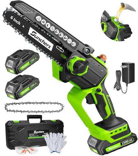 Mini Chainsaw Cordless, 6 Inch Electric Chainsaw with 2 Battery, Handheld Battery Powered Chain Saw with Auto Oiler, Garden Tools Saw for Wood Cutting Tree Cutter, Holiday Gifts for Men, Dad, Husband