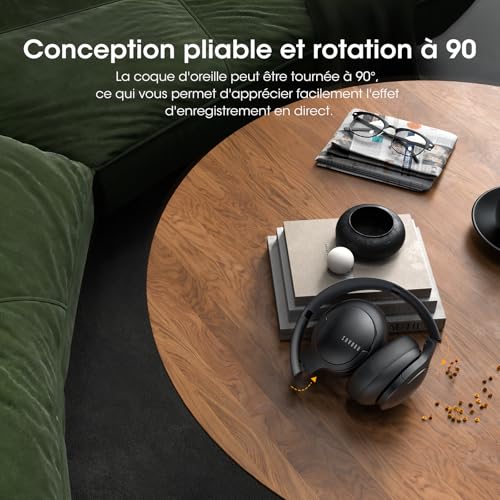 Casque Bluetooth sans Fil 90H Durée Lecture avec 3 Modes EQ Bluetooth 5.3, Casque Bluetooth,Cache-Oreilles protéines Souples,Casque sans Fil stéréo HiFi Microphone pour Voyage/Travail/Vie – Image 6