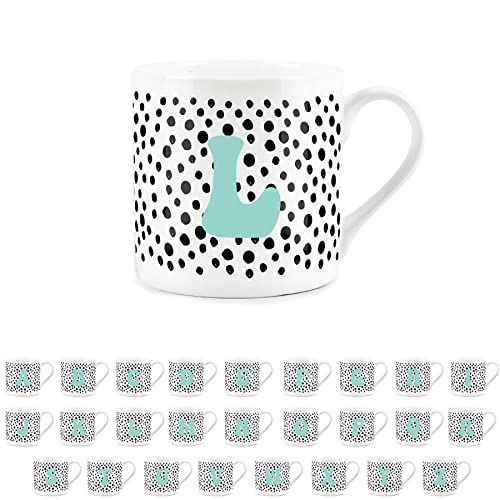 Purely Home Letter Initial Personalised Mugs - Spotty Alphabet Bone China Coffee/Tea Cups (L)