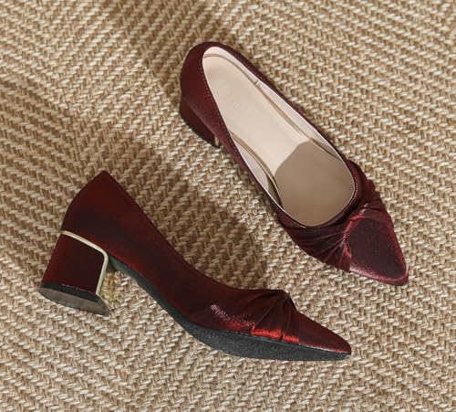 LizFoYa Women Closed Pointed Toe Wedding Pumps Pleated Bridal Dress Shoes Satin Comfort Block Heels2