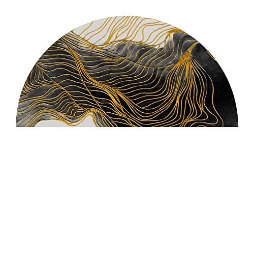 Tapis Demi-Cercle Design Moderne Poils Ras Antidérapant Lavable entrée Salon Décoratif Canapé Apprentissage Jeu,Lignes Noires et dorées Half Circle 45 x 90 cm Cover