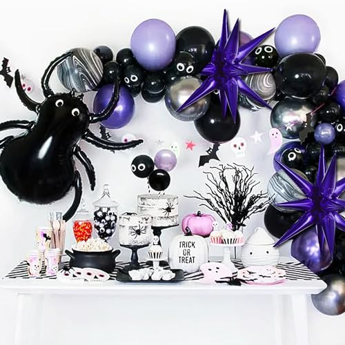 Image of TONIFUL 4 Pcs Explosion Star Balloons Purple Foil Balloon Party Decorations | 22 Inch Large Mylar Star Balloon for Girls Birthday Party Decor Graduation Wedding Baby Shower Halloween Photo Booth Supplies