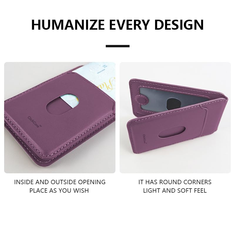 Image of ClickCaseBifold MagSafe Wallet, Minimalist Wallet with Stand, Magnetic Closure Wallet for iPhone 16 /15 /14 /13 /12 Series, Card Holder, Vegan Leather (Purple)