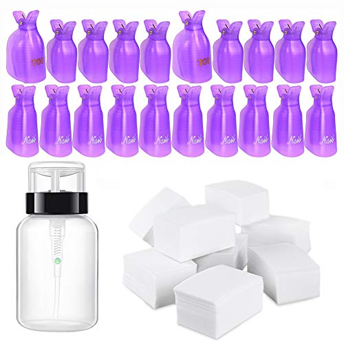 ANGENIL Gel Nail Polish Remover Tools Kit with 20 Pcs Nail and Toe Polish Remover Clips 600 Pcs Wipes Cotton Pads 200ml Nail Polish Bottle, Professional Gel Soak Off Remover