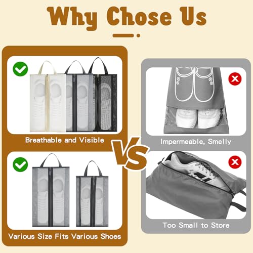12pcs Shoe Bags for Travel,Portable Travel Shoe Organizer with Zipper, 3 Color Storage Bag for Packing,Shoe Bags Pouch with Handle for Men and Women,Family Travel Accessories4