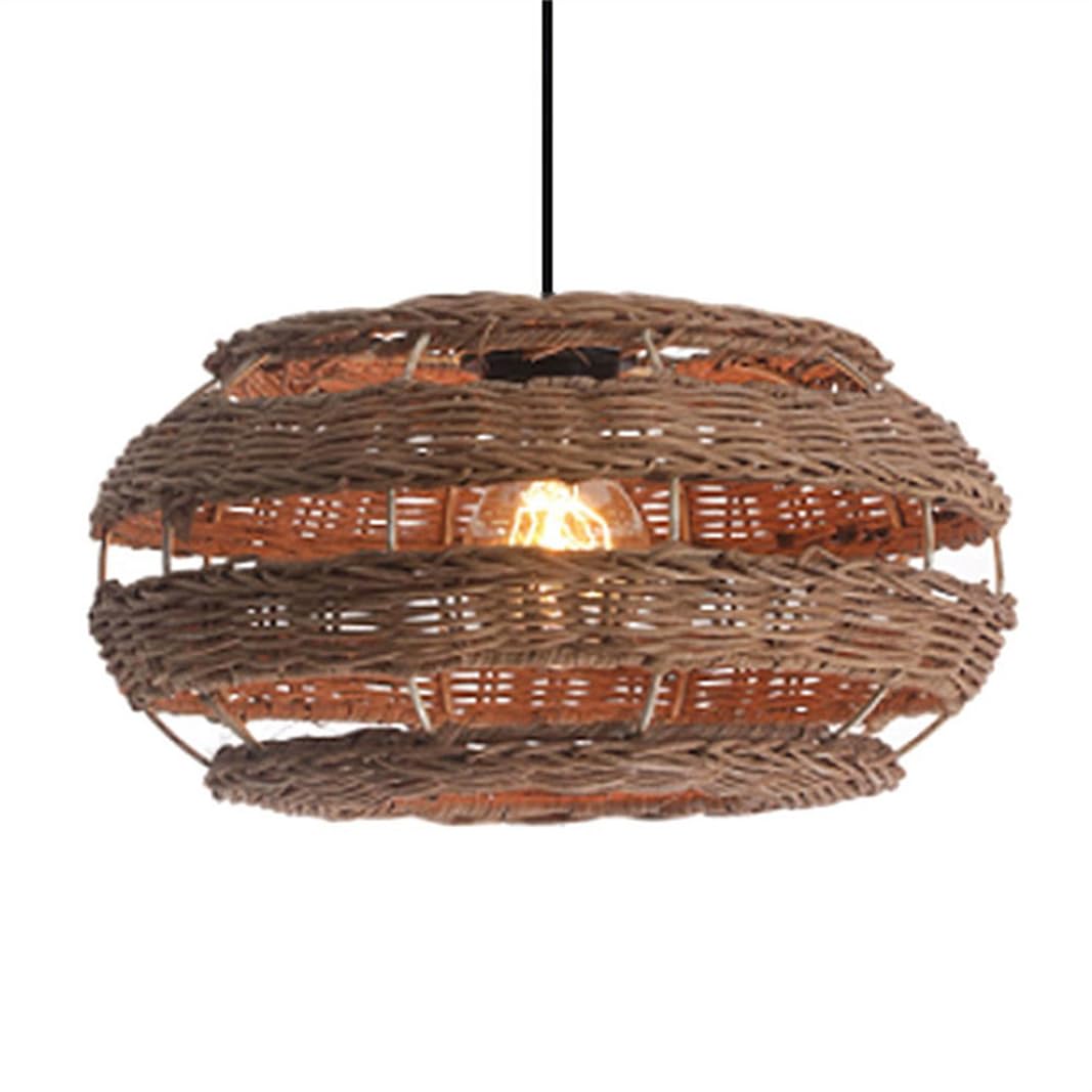 SHUANGZ 18.9'' Brown Rattan Chandelier Modern Rattan Basket Pendant Light Adjustable Ceiling Pendant Lighting Fixtures Japanese Style Kitchen Island Fixtures for Living Room Bedroom Foyer (E26 Bulb)