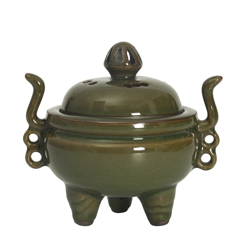 Incense Holder Base Celadon Incense Furnace Ceramic Aromatherapy Stove Sandalwood Pagoda Copper Lid Alloy