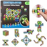 Magnetic Fidget Spinner Mini-38 Blocks, Glow Magnet Cube & Transformable Fidget Spinner & Infinity Cube & 3x3x3 Cube-4 in 1 Toy, STEM Building Tiles Stress Relief Sensory Gift for Kid Boy Girl Adult