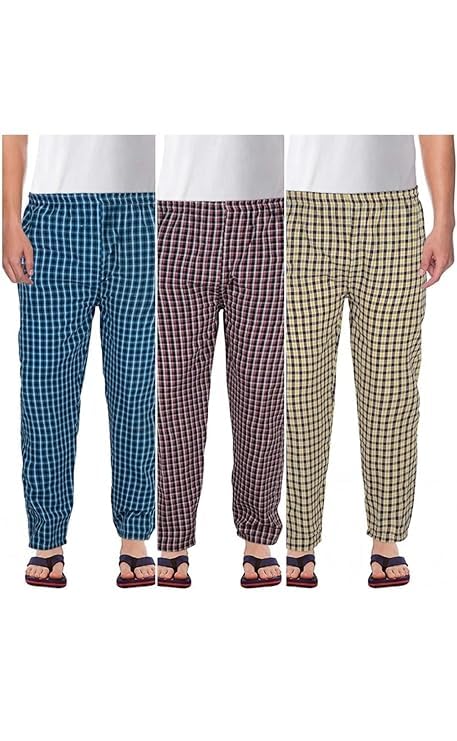 Image of AJH Fashion Cotton Chekered Multicolour Casual Pyjamas for Mens (Pack of 3)