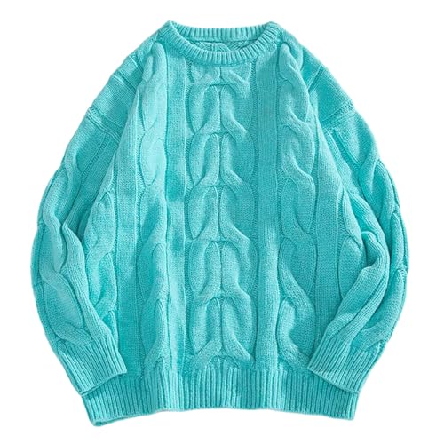 Winte Solid Color Pullover Long Sleeve Sweater Knitted Screw Thread Men's Clothing Round Neck Preppy Style Tops