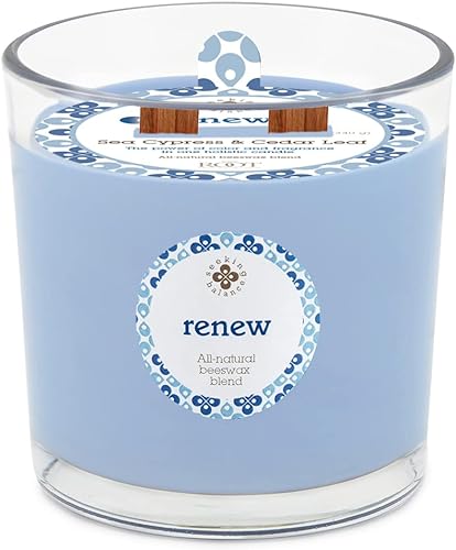 Root Candles Seeking Balance - Vela de aromaterapia con mecha de madera, 12 onzas, Renew hoja de ciprés marino y cedro