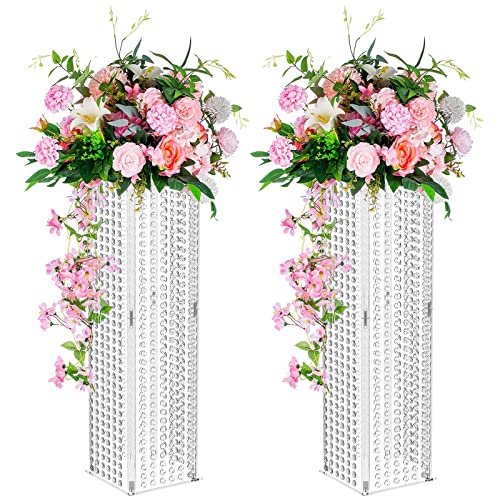 Nuptio Centerpieces for Wedding Table Vases, 2 Pcs 80cm Tall Flower Vase Crystal Flowers Stand for Party Tables Decorations