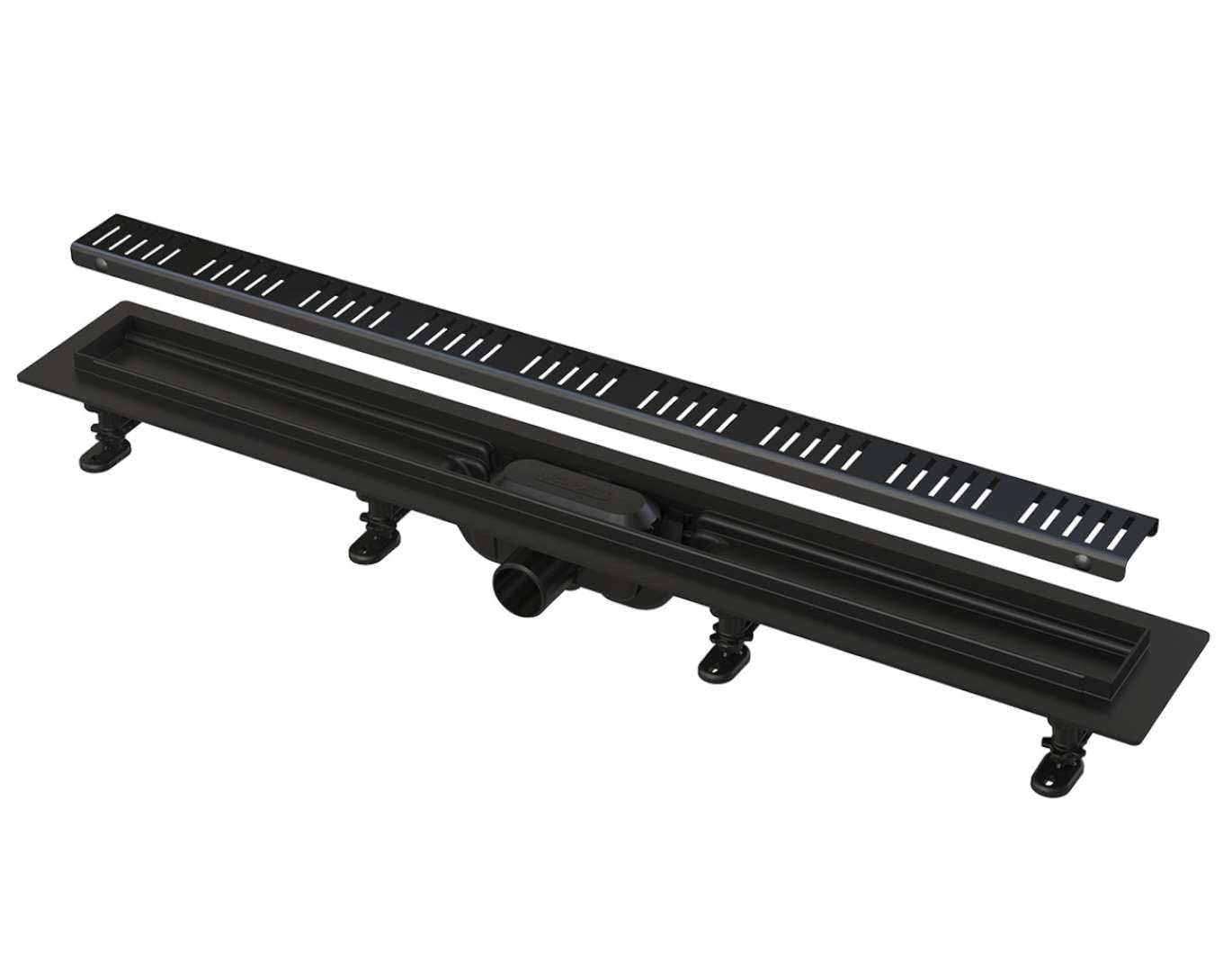 Alcadrain Canaletas de desagüe - Plato de ducha Simple 65 cm, con borde para rejilla perforada, incl. rejilla, negro mate APZ10BLACK-650M