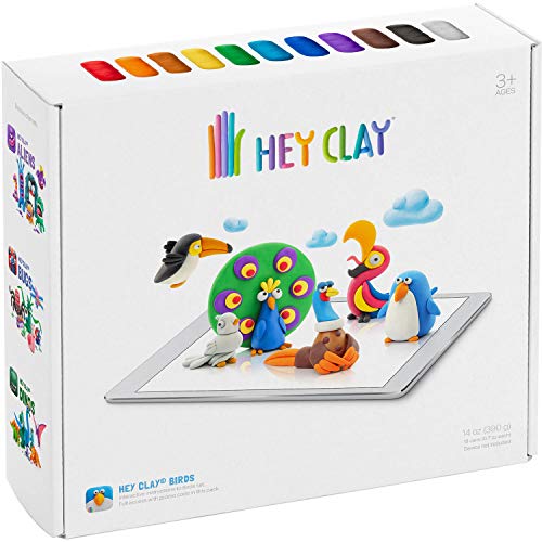 Hey Clay Birds - Colorful Kids Modeling Air-Dry Clay, 18 Cans with Fun Interactive App