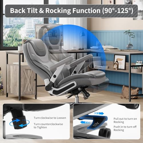 Image of Big and Tall Office Chair with 5D Arms, Fabric & PU Leather Heavy Duty Desk Chair, Adjustable Lumbar Support & Height, Tilt Function, High Back Ergonomic Executive Computer Chair