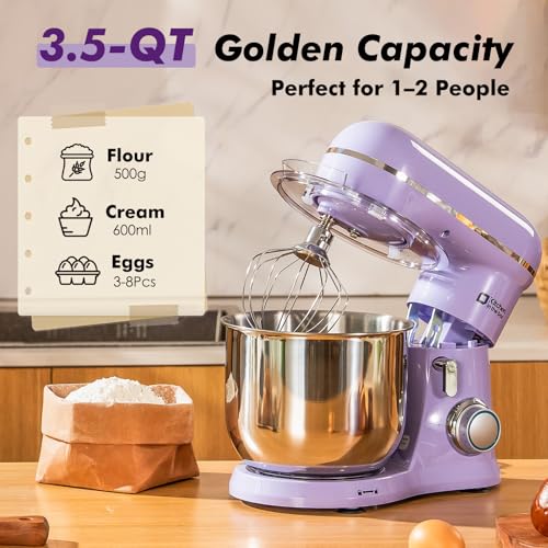Image of Kitchen in the Box Stand Mixer, 3.5 QT Small Kitchen Electric Stand Mixers, 10-Speed Portable Lightweight Dough Mixer for Daily Use with Egg Whisk, Dough Hook, Beater (Lavender Purple)