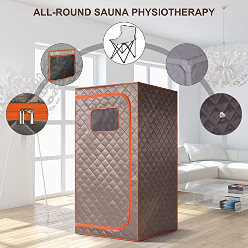 Image of Portable Steam Sauna, Full Size Personal Sauna for Home, with 4L & 1500W Steam Generator, Remote Control, Timer (Single Steam 4L Steamer Set - Dark Grey Orange Rim, 33.85 inch x 33.85 inch x 65.74 inch)