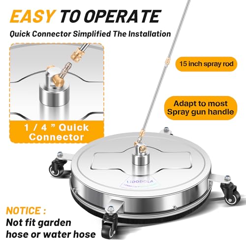 Image of LidoDola 20'' Pressure Washer Surface Cleaner with 4 Wheels - Stainless Steel Surface Cleaner for Pressure Washer Attachment for Concrete, Driveway, Patio, Sidewalk, Deck and Driveways