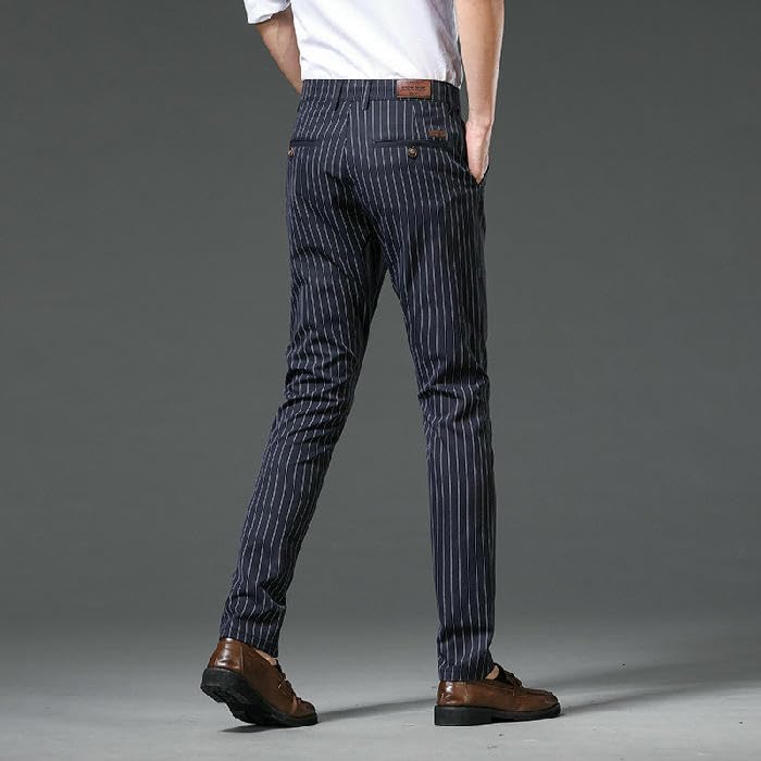 Men's Four Seasons Spring Autumn Straight Loose High Waist Business Versatile Slight Elastic Striped Casual Pants4
