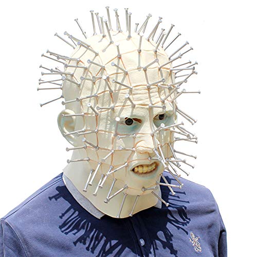 Rtway Halloween Scary Pinhead Mask, Realistic Horror Latex Head Mask With Plastic Nails For Carnival Halloween Party Nightclub Prank Props #TOP2