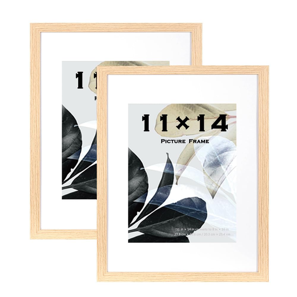Natural Picture Frames 14x11 Inch 2 Pack, Wooden Picture Frame for Tabletop and Wall Mounting, Mount for Picture 8x10