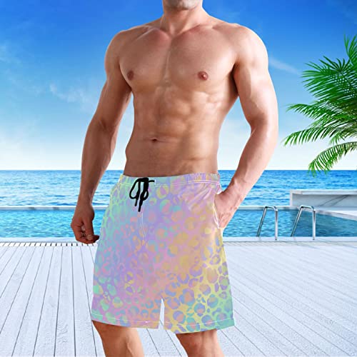 visesunny Bright Rainbow Leopard Print Men's Swim Trunks Quick Dry Bathing Suits Beach Swim Shorts4